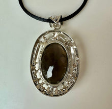 Load image into Gallery viewer, Sterling Smoky Quartz 2.75" Pendant on Black Satin Cord Necklace
