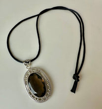 Load image into Gallery viewer, Sterling Smoky Quartz 2.75" Pendant on Black Satin Cord Necklace
