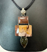 Load image into Gallery viewer, Sterling Picture Jasper Labradorite 2.75" Pendant on Black Satin Cord Necklace
