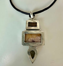 Load image into Gallery viewer, Sterling Picture Jasper Labradorite 2.75" Pendant on Black Satin Cord Necklace
