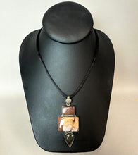 Load image into Gallery viewer, Sterling Picture Jasper Labradorite 2.75" Pendant on Black Satin Cord Necklace
