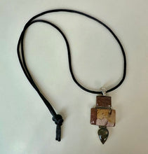 Load image into Gallery viewer, Sterling Picture Jasper Labradorite 2.75" Pendant on Black Satin Cord Necklace
