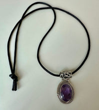 Load image into Gallery viewer, Sterling Amethyst 2" Slide Pendant on Black Satin Cord Necklace
