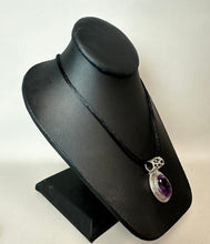 Load image into Gallery viewer, Sterling Amethyst 2" Slide Pendant on Black Satin Cord Necklace
