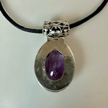 Load image into Gallery viewer, Sterling Amethyst 2" Slide Pendant on Black Satin Cord Necklace
