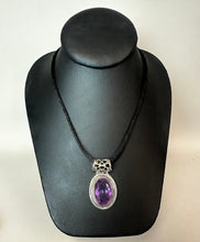 Load image into Gallery viewer, Sterling Amethyst 2" Slide Pendant on Black Satin Cord Necklace
