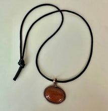 Load image into Gallery viewer, Copper Botswana Fire Agate 1.5" Pendant on Black Satin Cord Necklace
