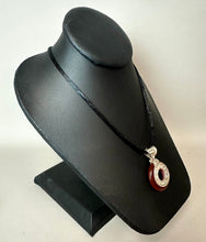 Load image into Gallery viewer, Sterling Carnelian 1.75" Ring Pendant on Black Satin Cord Necklace
