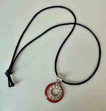 Load image into Gallery viewer, Sterling Carnelian 1.75" Ring Pendant on Black Satin Cord Necklace
