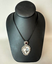 Load image into Gallery viewer, Sterling White Topaz Garnet Accent 2" Pendant on Black Satin Cord Necklace
