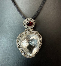 Load image into Gallery viewer, Sterling White Topaz Garnet Accent 2" Pendant on Black Satin Cord Necklace
