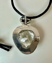 Load image into Gallery viewer, Sterling White Topaz Garnet Accent 2" Pendant on Black Satin Cord Necklace
