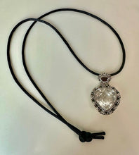 Load image into Gallery viewer, Sterling White Topaz Garnet Accent 2" Pendant on Black Satin Cord Necklace
