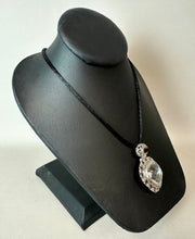 Load image into Gallery viewer, Sterling White Topaz Garnet Accent 2" Pendant on Black Satin Cord Necklace
