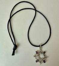 Load image into Gallery viewer, Sterling White Topaz Amethyst 2" Pendant on Black Satin Cord Necklace
