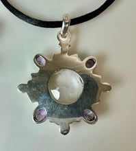 Load image into Gallery viewer, Sterling White Topaz Amethyst 2" Pendant on Black Satin Cord Necklace
