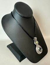 Load image into Gallery viewer, Sterling White Topaz Peridot 2.25" Pendant on Black Satin Cord Necklace

