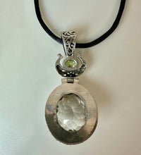 Load image into Gallery viewer, Sterling White Topaz Peridot 2.25" Pendant on Black Satin Cord Necklace
