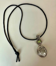 Load image into Gallery viewer, Sterling White Topaz Peridot 2.25" Pendant on Black Satin Cord Necklace
