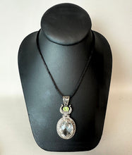 Load image into Gallery viewer, Sterling White Topaz Peridot 2.25" Pendant on Black Satin Cord Necklace

