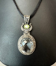 Load image into Gallery viewer, Sterling White Topaz Peridot 2.25" Pendant on Black Satin Cord Necklace

