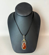 Load image into Gallery viewer, Sterling Baltic Amber Citrine Smoky Quartz Onyx 2.25" Pendant on Black Satin Cord Necklace

