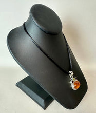 Load image into Gallery viewer, Sterling Baltic Amber Garnet Peridot 1.75" Pendant on Black Satin Cord Necklace
