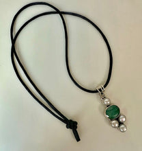 Load image into Gallery viewer, Sterling Natural Emerald Freshwater Pearl 2.25" Black Satin Cord Necklace
