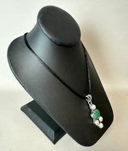 Load image into Gallery viewer, Sterling Natural Emerald Freshwater Pearl 2.25" Black Satin Cord Necklace
