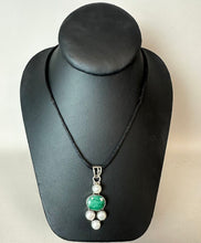 Load image into Gallery viewer, Sterling Natural Emerald Freshwater Pearl 2.25" Black Satin Cord Necklace
