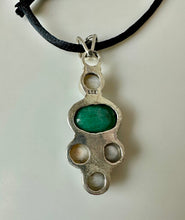 Load image into Gallery viewer, Sterling Natural Emerald Freshwater Pearl 2.25" Black Satin Cord Necklace
