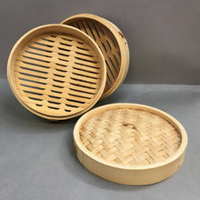 Load image into Gallery viewer, Wooden Dim Sum Bamboo Steamer 2 Tier Dumplings Basket Steam Cooker Rice Cook (10")
