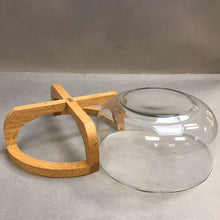 Load image into Gallery viewer, Mid Century Modern Salad Serving Glass Bowl Teak Wood Cradle Stand Rack Base (6x9.5)
