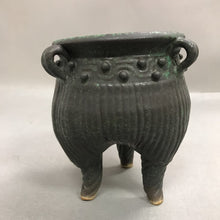 Load image into Gallery viewer, Vintage Green Stoneware Cauldron Pottery Footed Planter (7")
