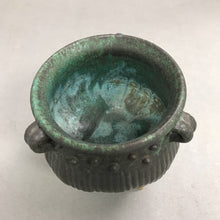 Load image into Gallery viewer, Vintage Green Stoneware Cauldron Pottery Footed Planter (7")
