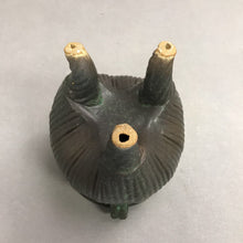 Load image into Gallery viewer, Vintage Green Stoneware Cauldron Pottery Footed Planter (7")
