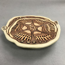Load image into Gallery viewer, Black/Brown Folk-Inspired Pedestal Pottery Plate, Signed "MB" (~2x10x9)
