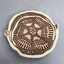 Load image into Gallery viewer, Black/Brown Folk-Inspired Pedestal Pottery Plate, Signed "MB" (~2x10x9)
