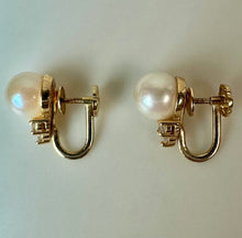 Load image into Gallery viewer, 14K Gold Pearl Diamond Screw Back Earrings (3.8g)

