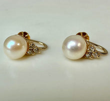 Load image into Gallery viewer, 14K Gold Pearl Diamond Screw Back Earrings (3.8g)

