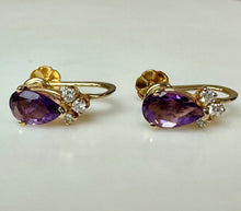 Load image into Gallery viewer, 14K Gold Amethyst Diamond Screw Back Earrings (2.6g)
