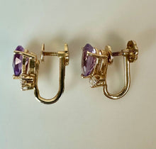 Load image into Gallery viewer, 14K Gold Amethyst Diamond Screw Back Earrings (2.6g)
