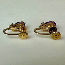 Load image into Gallery viewer, 14K Gold Amethyst Diamond Screw Back Earrings (2.6g)
