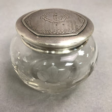 Load image into Gallery viewer, Vintage Sterling Silver Etched Crystal Vanity Dresser Jar Monogram
