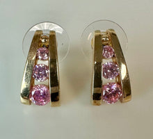 Load image into Gallery viewer, Ross Simons Gold Vermeil Sterling Pink CZ Graduated Stones Earrings (0.75")
