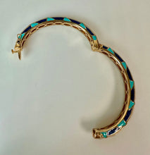 Load image into Gallery viewer, Lauren G Adams Navy Blue &amp; Pearl Enamel CZ 18K Gold Plated Tear Drop Bangle Bracelet (7" Circumference)
