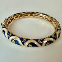Load image into Gallery viewer, Lauren G Adams Navy Blue &amp; Pearl Enamel CZ 18K Gold Plated Tear Drop Bangle Bracelet (7" Circumference)
