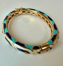 Load image into Gallery viewer, Lauren G Adams Navy Blue &amp; Pearl Enamel CZ 18K Gold Plated Tear Drop Bangle Bracelet (7" Circumference)
