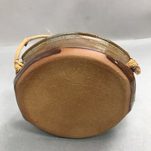 Load image into Gallery viewer, Glazed Pottery Basket with Bamboo Handles Signed (11")
