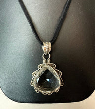 Load image into Gallery viewer, Sterling White Topaz Teardrop Pendant on 20" Black Suede Cord Necklace

